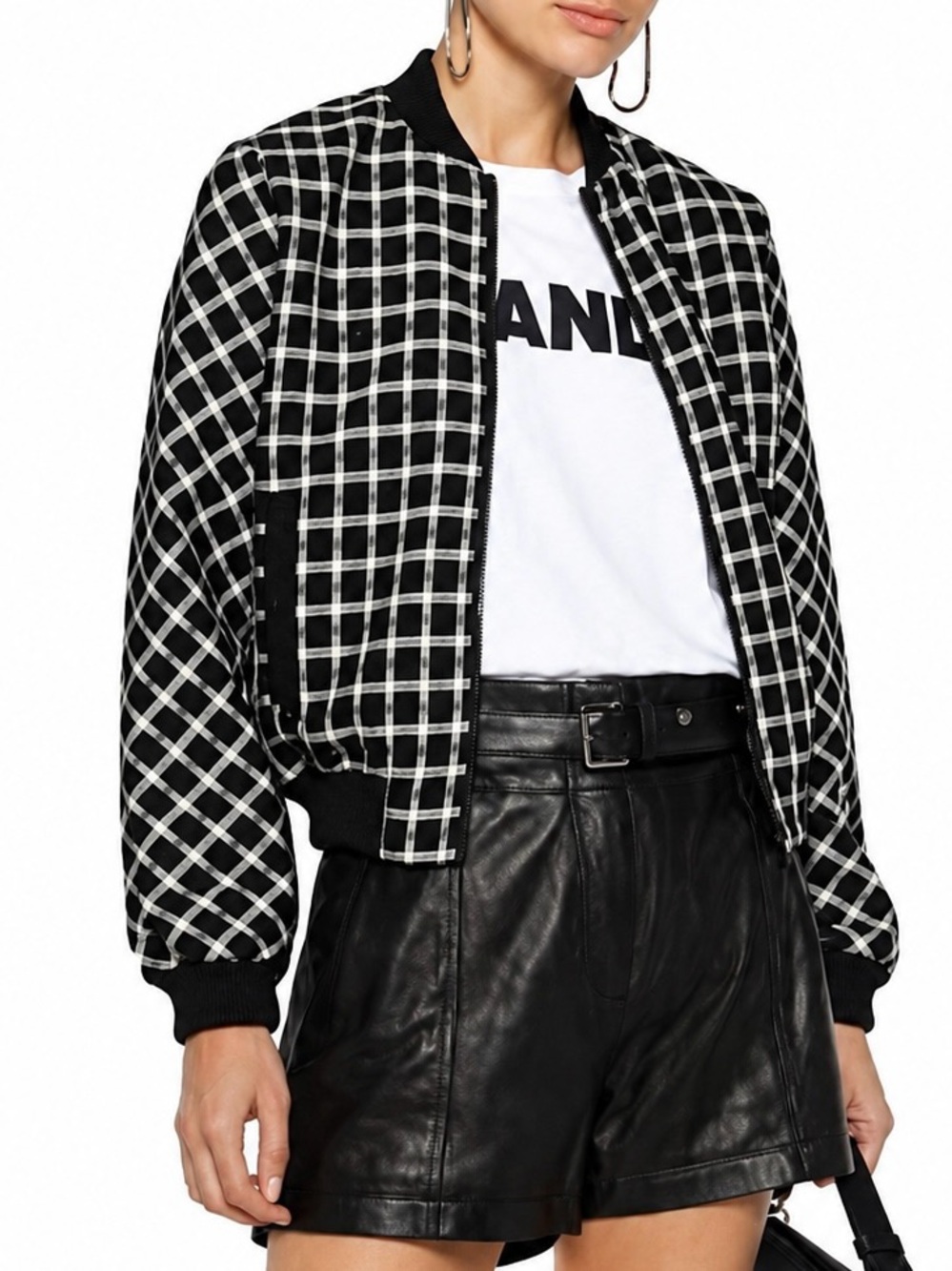 Maje Checked Jacquard Bomber Jacket Size 38 US Size 6